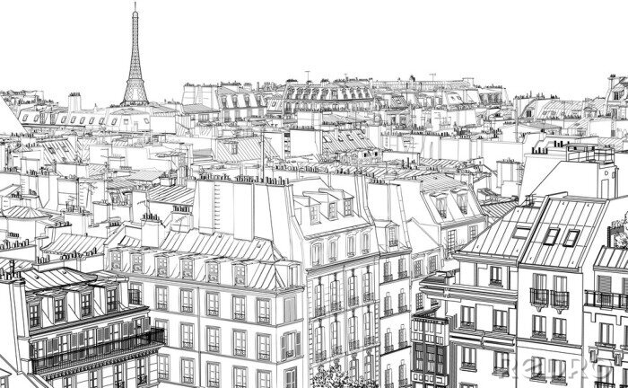 Tableau  Paris noir et blanc panorama