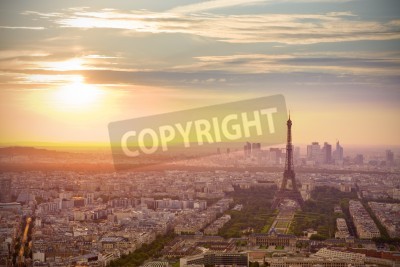 Tableau  Paris skyline at sunset with Eiffel tower on the right