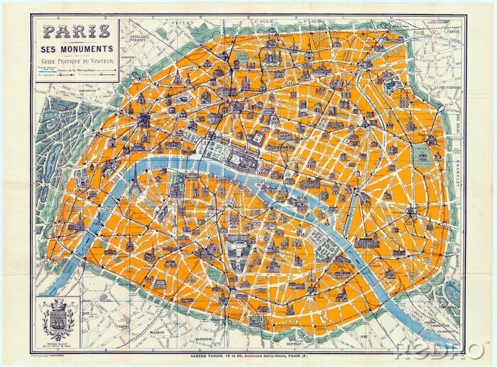Tableau  Paris sur une carte ancienne