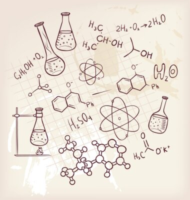 Tableau  Particules et formules chimiques dans un style vintage