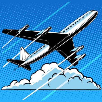 Passager, avion, nuages, retro, fond