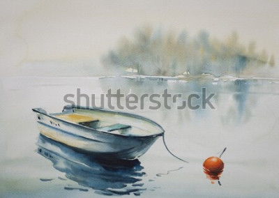 Tableau  Paysage à l'aquarelle avec un bateau