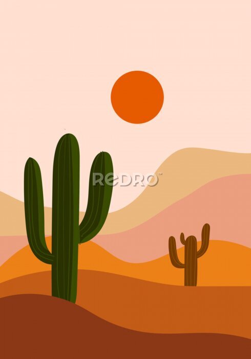 Tableau  Paysage abstrait avec des cactus