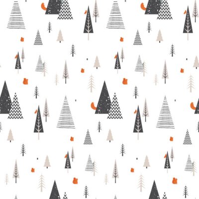 Paysage de forêt de Noël hiver avec des animaux de la forêt. modèle sans couture. Illustration vectorielle abstraite