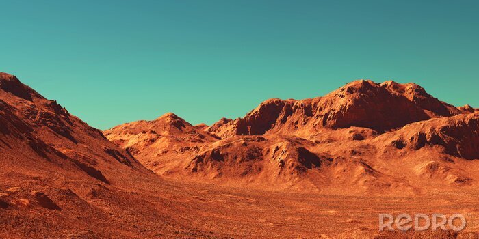 Tableau  Paysage de Mars, rendu 3d du terrain imaginaire de la planète Mars, illustration de science-fiction.