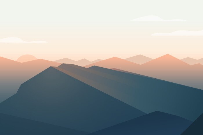 Tableau  Paysage de montagnes. Le coucher du soleil