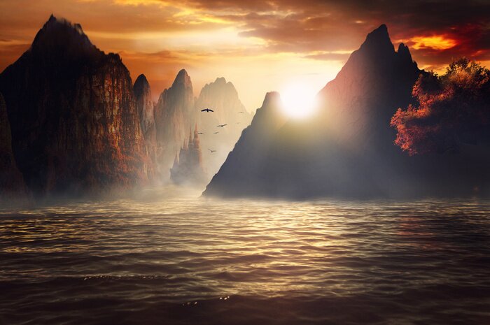 Tableau  Paysage fantastique au-dessus de l'eau