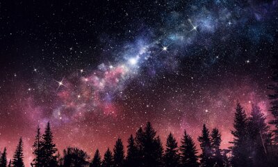 Paysage nocturne avec forêt et étoiles