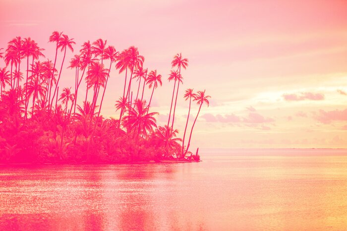 Tableau  Paysage paradisiaque au coucher du soleil