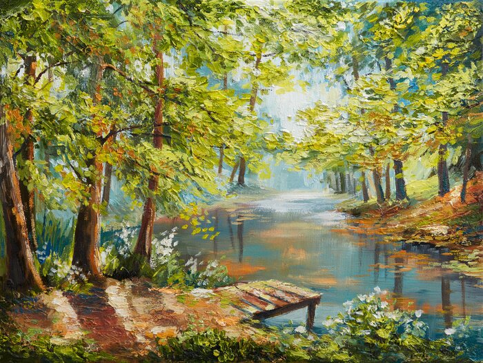 Tableau  Paysage verdoyant avec un lac