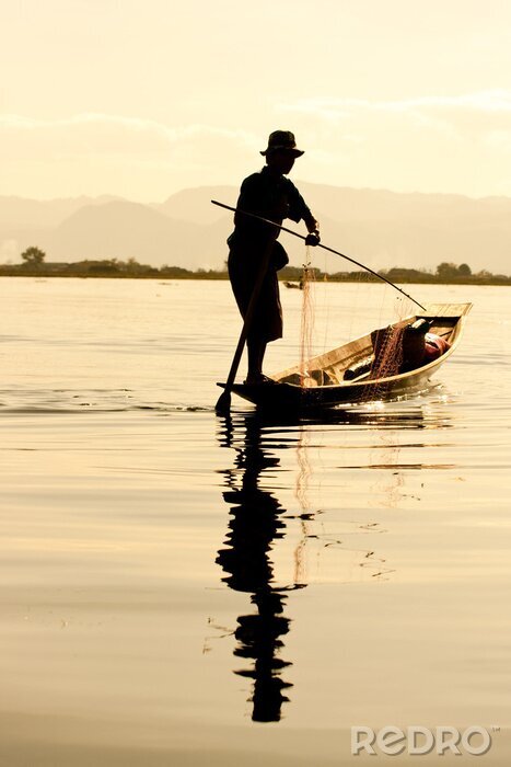 Tableau  Pêcheur dans le lac Inle, Myanmar.