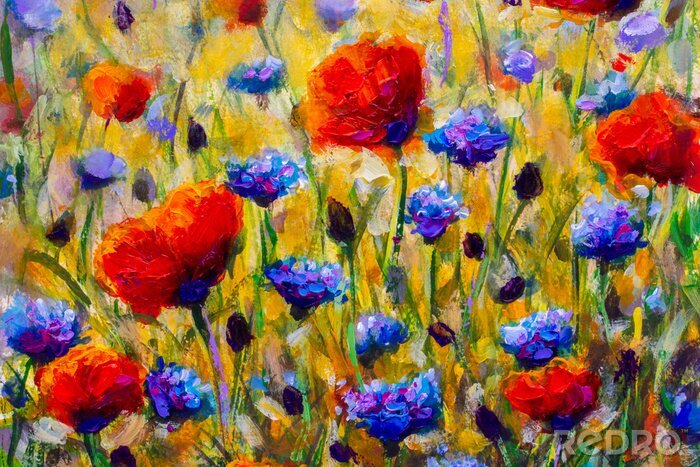 Tableau  peinture fleur moderne coloré fleurs sauvages toile résumé fermer peinture empâtement huile - impressionnisme peintures à l'huile fragment