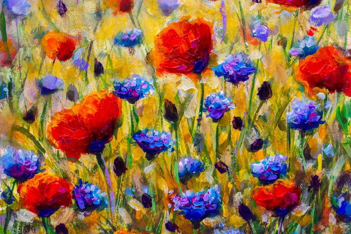 Tableau  peinture fleur moderne coloré fleurs sauvages toile résumé fermer peinture empâtement huile - impressionnisme peintures à l'huile fragment