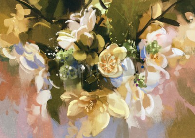 Tableau  Peinture numérique de fleurs abstraites avec texture grunge, illustration