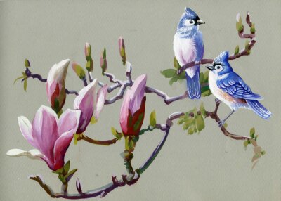 Tableau  Peinture Oiseaux de collecte de printemps