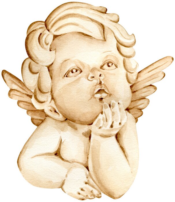 Tableau  Petit ange peint à l'aquarelle sur un fond blanc