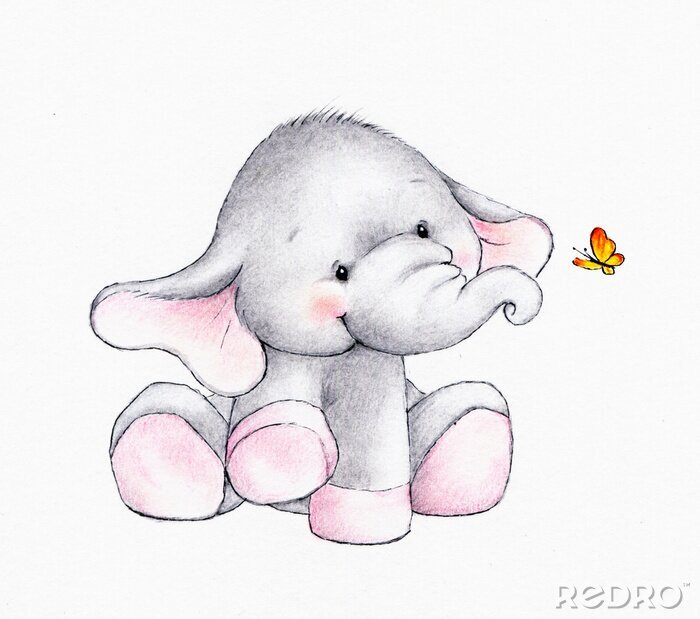 Tableau  Petit éléphant et papillon