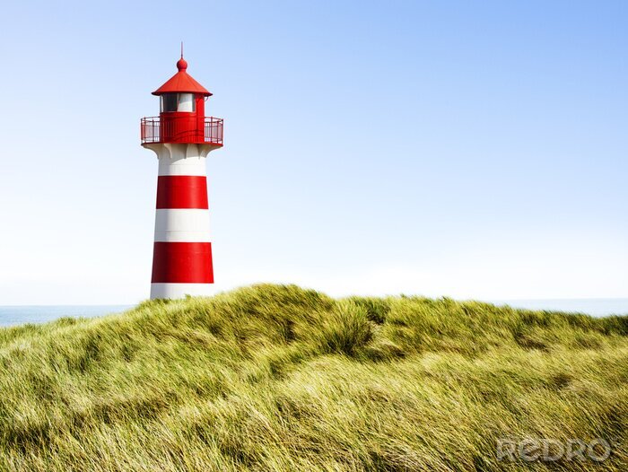 Tableau  Phare blanc et rouge sur les dunes