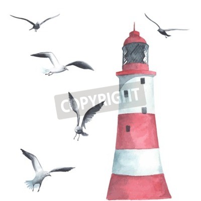 Tableau  Phare maritime rouge style peinture