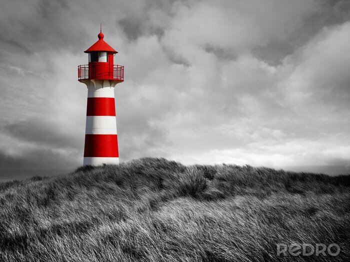 Tableau  Phare noir et blanc sur les dunes