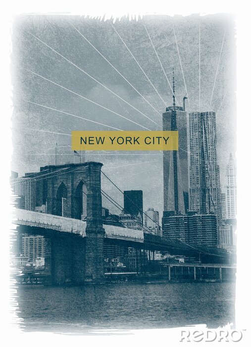 Tableau  Photoprint new york brooklyn bridge tee shirt typographie graphique