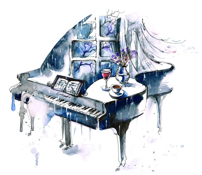 Tableau  Piano bleu abstrait sur fond blanc