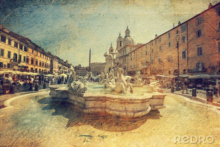 Tableau  Piazza Navona, à Rome. Italie. Image dans le style rétro artistique.