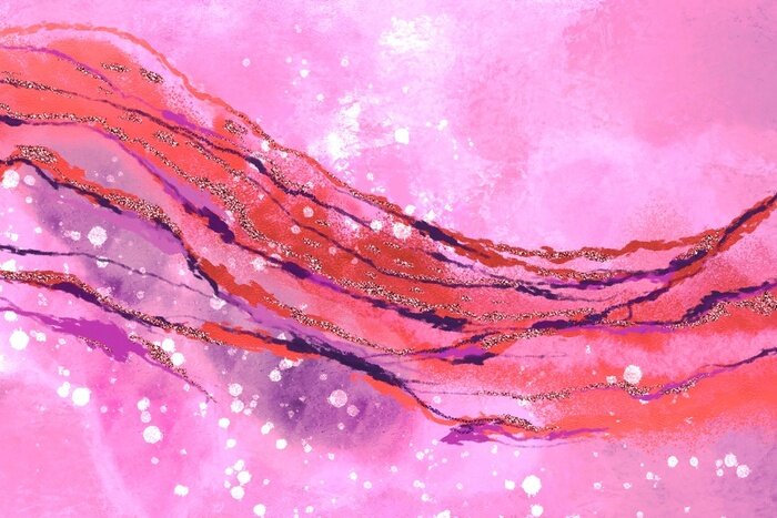 Tableau  pink abstraction for interior decoration, abstract rose petals background, creative artwork with lines and curves, luxury minimalistic juicy colorful wallpaper with paint drops and paint strokes 