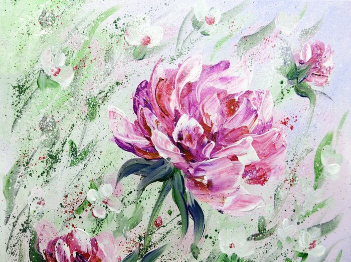 Tableau  Pivoine peinture acrylique