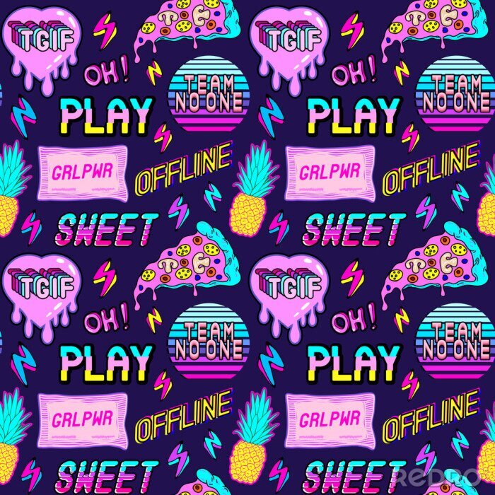 Tableau  Pizza à l'ananas et sous-titres de style jeu vidéo