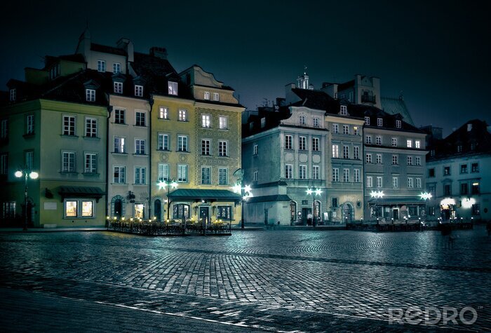 Tableau  Place du marché à Varsovie la nuit
