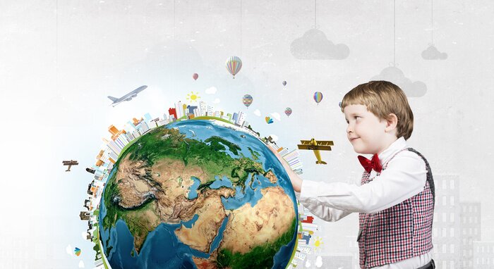 Tableau  Planète Terre et un garçon