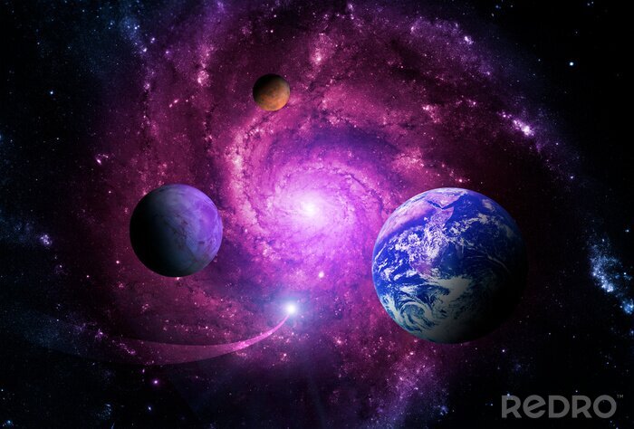 Tableau  Planètes du système solaire avec une nébuleuse violette en arrière-plan