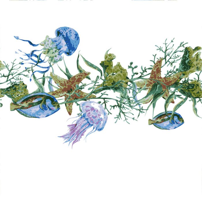 Tableau  Plantes aquatiques vertes et méduses