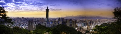 Tableau  Pleine vue coucher de soleil de la ville de Taipei