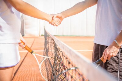 Tableau  Poignée de main à la cour de tennis après un match