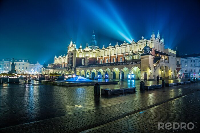Tableau  Pologne, Cracovie. Place du Marché de nuit.