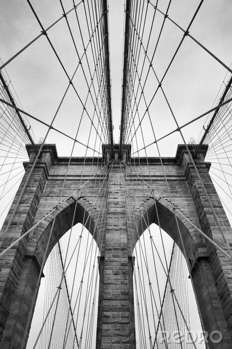 Tableau  Pont de Brooklyn à New York de près détail architectural en noir et blanc intemporel