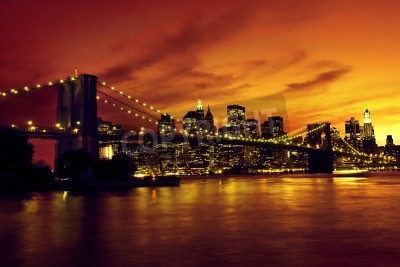 Tableau  Pont de Brooklyn et Manhattan au coucher du soleil, New York