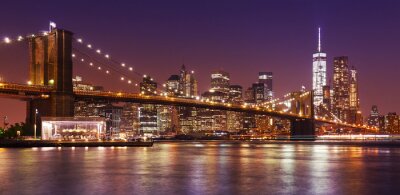 Tableau  Pont de Brooklyn et Manhattan la nuit, New York City, USA.