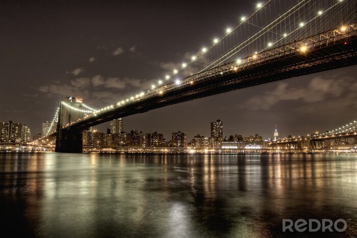 Tableau  Pont de Brooklyn la nuit en HDR