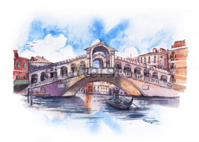 Tableau  Pont du Rialto aquarelle à Venise
