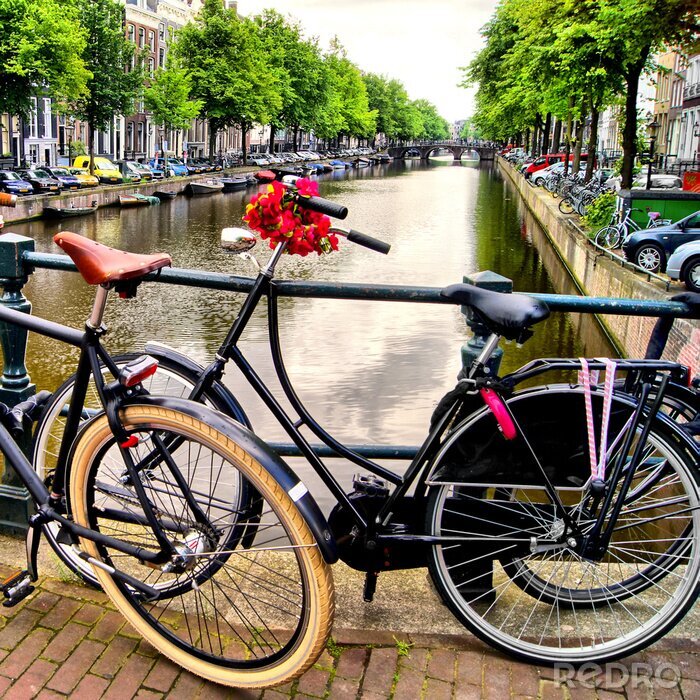 Tableau  Pont et vélos bord du canal