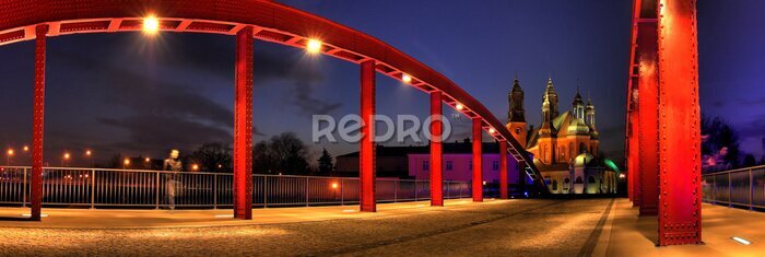 Tableau  Pont rouge et la cathédrale de la nuit