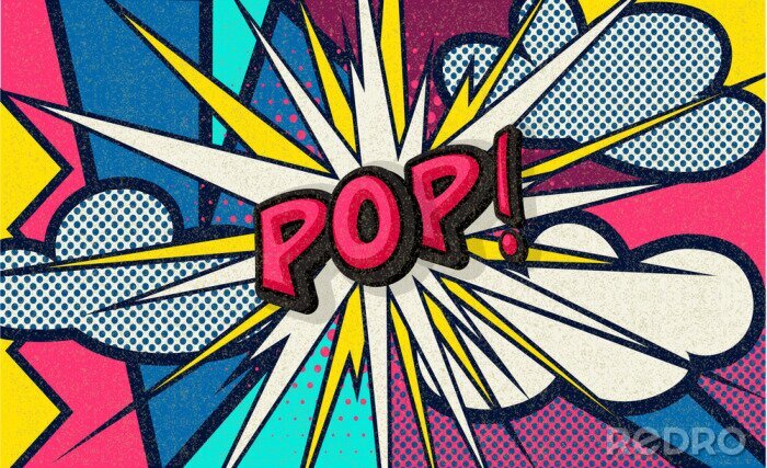Tableau  Pop! Pop art funny comic speech word. Fashionable poster and banner. Social Media Connecting Blog Communication Content. Trendy and fashion color retro vintage illustration background. Easy editable.
