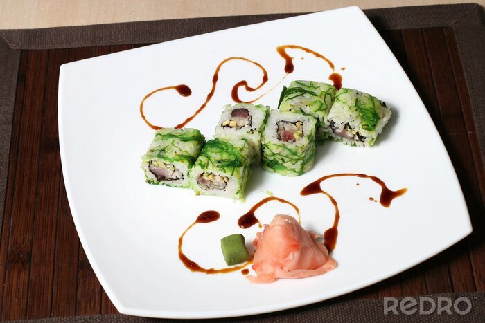 Tableau  Portion, sushi, grand, carrée, blanc, plaque