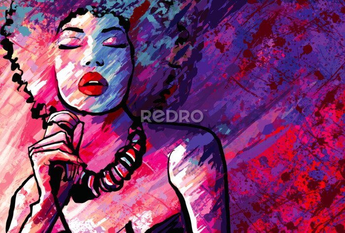 Tableau  Portrait abstrait d'une chanteuse avec un micro