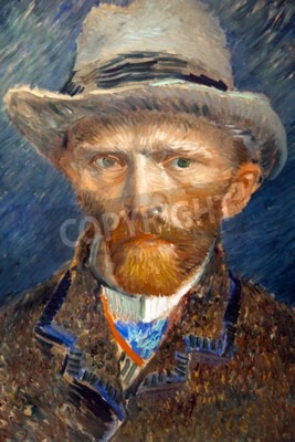 Tableau  Portrait artwork of famous painter Vincent van Gogh. Close up painting in Rijsmuseum in Amsterdam city, Holland