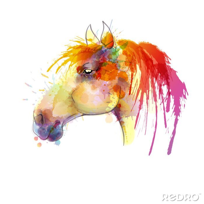 Tableau  Portrait d'un cheval avec des rubans de couleur