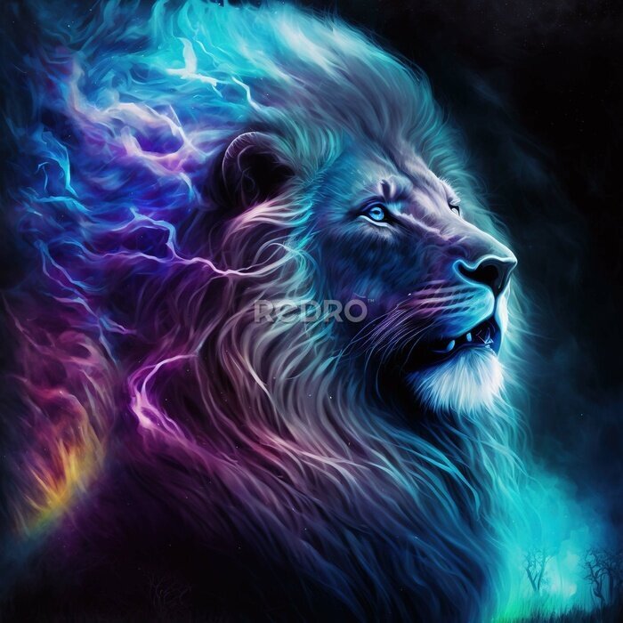Tableau  Portrait d'un lion aux éclairs